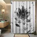 Yieldeer Black and White Lotus Shower Curtain, Black Grey Ink Floral Shower Curtains for Bathroom Decor Set, Waterproof Fabric with Hooks 70 x 72 Inches