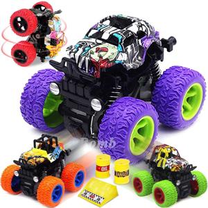 CozyBomB Friction Powered Monster Trucks Toys for Boys/Girls - Push and Go Car Truck Playset, Inertia Vehicle, Kids Birthday Christmas Party Supplies Gift 3 Years Old (Purple, Red, Orange, Green) (4-packs)