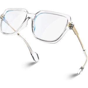 VISOONE Oversized Blue Light Blocking Glasses with Chic Square TR90 Frame and Metal Temple for Women Men REMY (Crystal Clear)