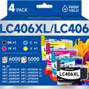 LC406XL LC406 Ink Cartridges for Brother Printer LC 406 XL 406XL MFC-J4335DW Ink Cartridge Compatible for Brother MFC-J4535DW MFC-J5855DW MFC-J6555DW MFC-J6955DW Printer (4-Pack High Yield, BK/C/M/Y)
