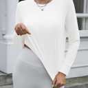 Fisoew Womens Long Sleeve Workout Tops Casual Split Back Crewneck Athletic Loose Running Gym T Shirts (White)