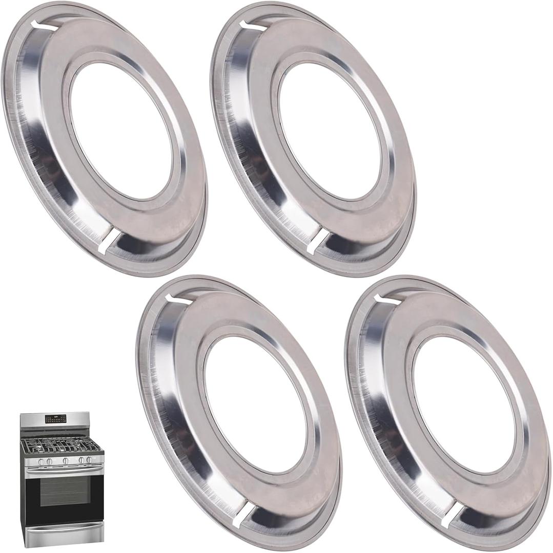 4 Pcs 5303131115 540T014P01 and RGP 300 Replacement Round Range Gas Stove Drip Pans for Frigi-daire, Ap-pan Round Gas Pans, Each Drip Pan Has 3 Openings Replace 540T014P04, 540T014P05, AP2137021
