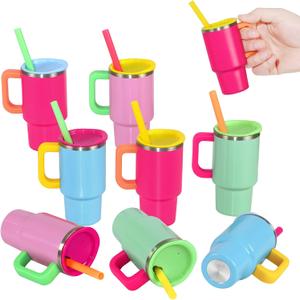Mini Tumbler Shot Glass with Straw and Lids Handle, 3.5 oz Cute colorful Stainless Steel Insulated Sublimation Small Tumbler Cup for Drink Cocktail Bar Beach Party Gift (8 Packs) (2 purple+2 blue+2 green+2 rose red8-piece)
