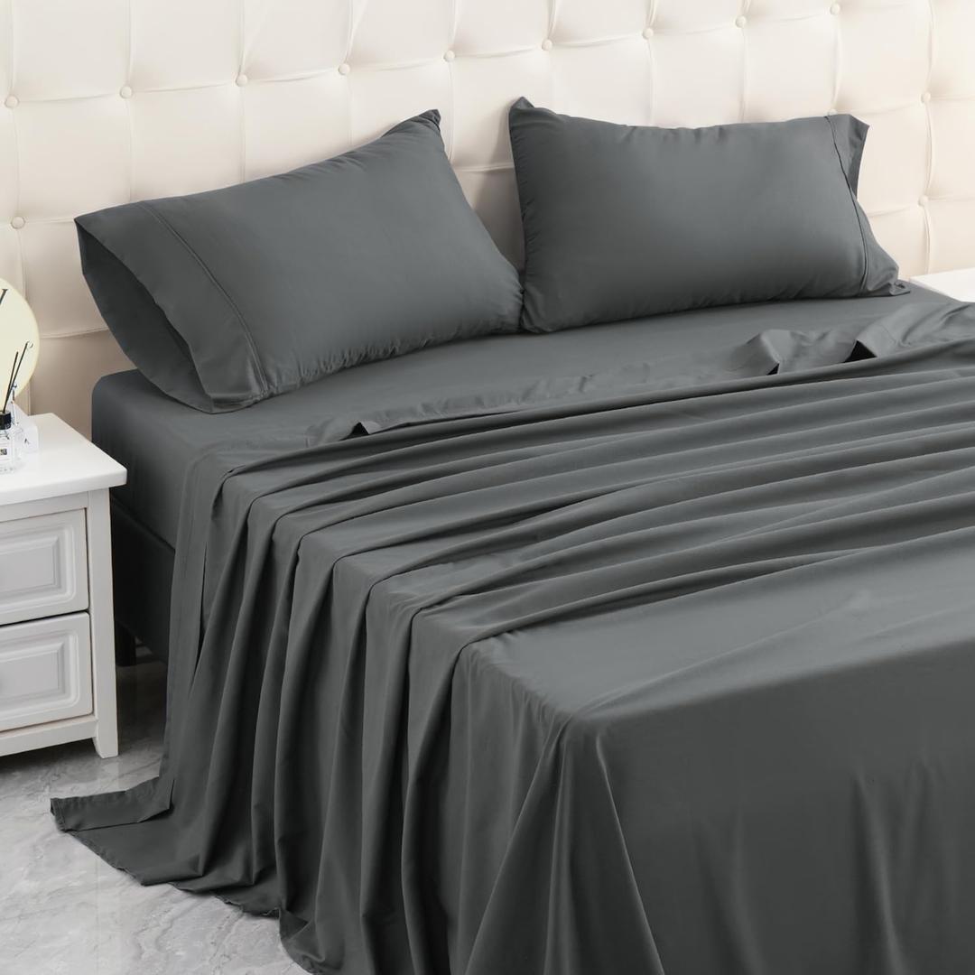 MICORAL Twin Bed Sheets Set, Soft Breathable Bedding Sheet Set, Sheets Set with 16" Deep Pocket Design (3 Pieces, Twin, Dark Grey)