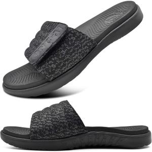 ONCAI Mens Sandals, Arch Support Sport Slides Open Toe Adjustable Straps Orthotic Cushioned Footbed for Plantar Fasciitis Rubber Soles Size 7.5-15 (Black)