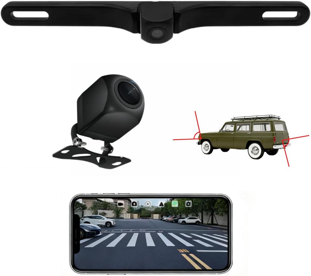 Wireless Backup Camera AHD 1080P License Plate Camera for iPhone iPad Android Smart Phones Clear Night Vision IP68 Waterproof Rear/Front View Reverse Camera for Sedans SUV MPV Van Pickup