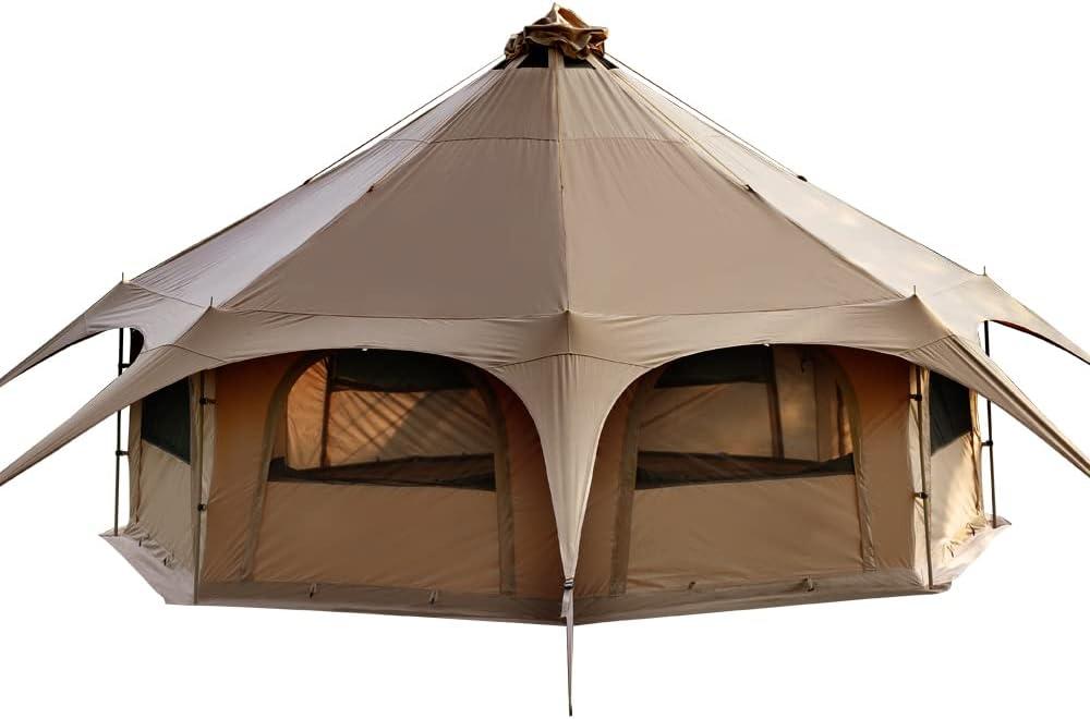 MC TOMOUNT Canvas Tent Bell Tent 16.4ft*9.2ft with Stove Jack for Glamping Family Camping Zipped Removable Floor