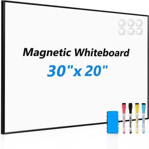 Dry Erase White Board, 30" x 20" Magnetic Whiteboard with Black Aluminum Frame, Hanging Writing Board for Home, Office, School