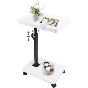 C Table Side Table End Table Adjustable HeightC Shaped End for CouchSnack Tables,360Swivel TV Tray Sofa Table For Small SpacesSide Tables living room and bedroom for Sofa, Bed,Chair, 11.8"D x 11.8"W x 1.18"H,(White)