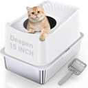 Stainless Steel Cat Litter Box, Large Top Entry Litter Box for Big Cats, Enclosed Kitty Litter Pan with Lid, Metal Cat Box Never Absorbs Odors, Easily Cleaning, Include Scoop