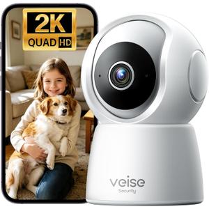 Veise 2K Indoor Camera for Home Security, 360 Wireless WiFi Pet & Baby Monitor with Phone App, AI Motion Detection, 2-Way Audio, Night Vision, SD/Cloud Storage, Works with Alexa & Google Home, 2.4GHz