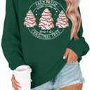 MOUSYA Farm Fresh Christmas Tree Cakes Sweatshirt Woman Christmas Crewneck Sweater Xmas Gifts Top Casual Long Sleeve Tops (Large, Green)