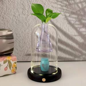 Small urns for Human Ashes,with Wooden Base Light and Glass Flower vase, Mini Cremation Urn,Best Memorial Gifts for Loss of Loved One, Miniature Ashes Holder Tiny Sharing Urn