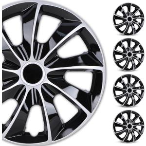 WOLFSTORM 4-Pack 16 Inch Hubcaps,Special Design Fashion Shape Replacement Rim Cover Hubcaps,Car Truck SUV Wheel Hub Accessories, Silver&Black