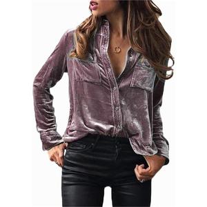 Chvity Velvet Tops for Women Vintage Long Sleeve Button Down Shirts Blouse for Pocket (XX-Large)
