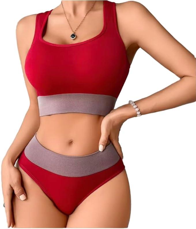 Plus Size 2 Piece Bra Sets Women Yoga Cycling Jogging Running Seamless Sports Underwear Set Ladies Women's Bra and Panties (Red, XL)