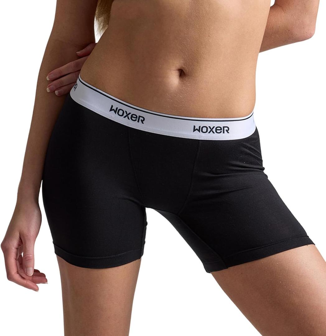 Woxer Boxer Shorts for Women - 5" Baller Boy Shorts Underwear, Soft Modal, Chafe Free - Breathable & Moisture-Wicking (Black)
