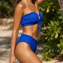 Women's Ruffle Bikini Set 2 Piece Swimsuit, Smocked Bandeau Top, High Waisted Bottom, Cheeky Coverage (Blue, L)
