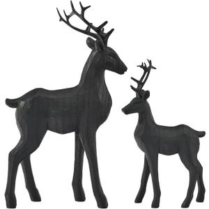 DN DECONATION Christmas Reindeer Decor for Winter  Set of 2 Xmas Reindeer Figurines  Modern Black Resin Christmas Deer Statues for Living Room, Mantel Table Centerpiece Shelf Indoor