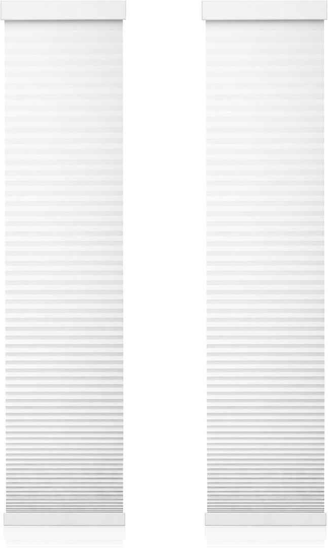 2 Pack Cordless Light Filtering Sidelight Blinds Cellular Shades 8.5" W x 72" H White Cordless Sidelight Window Treatments Door Blinds Honeycomb Shades No Tools & No Drill Room Darkening