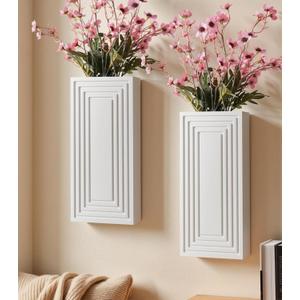 Wooden Wall Planter Vase,2 Pack Hanging Planter for Indoor Fake Plants Modern Boho Farmhouse Wall Art Decor for Home Indoor Kitchen Modern Farmhouse Bathroom Living Room Dining Room(White)