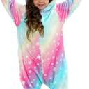 CHETOSHO Girls Unicorn Onesie Hooded Animal Costume for Girls (4-5T, Oblique Stripe Starry Pink Blue)