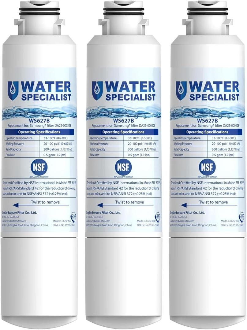 Waterspecialist DA29-00020B Samsung Water Filter for Refrigerators, Replacement for Samsung Water Filter DA29-00020B, HAF-CIN, RS25J500DSR, RF28HMEDBSR, HAF-CIN/EXP, RF4287HARS, RF28HFEDBSR, 3 Pack