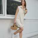 AlvaQ Womens Summer Dresses 2025 Casual Sleeveless Half Zip V Neck Tunic Sweatshirt Mini Dress with Pockets (Beige, M)