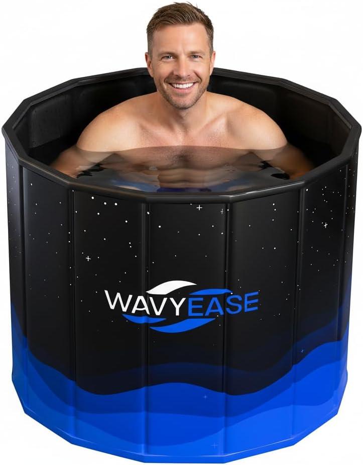 WAVYEASE Portable Bath Tub for Adults -(31.5"L x 26"H) Foldable Cold Plunge Tub for Recovery - Collapsible Soaking Bath Tub for Shower Stall - Outdoor Ice Bathtub for Athletes (Black)