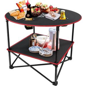 Portable Camping Table, Outdoor Beach Tables for Sand Foldable Picnic Table with 4 Cup Holders & Carry Bag, Lightweight Waterproof Canvas Tables for Outside, Fishing, Hiking, Tailgating