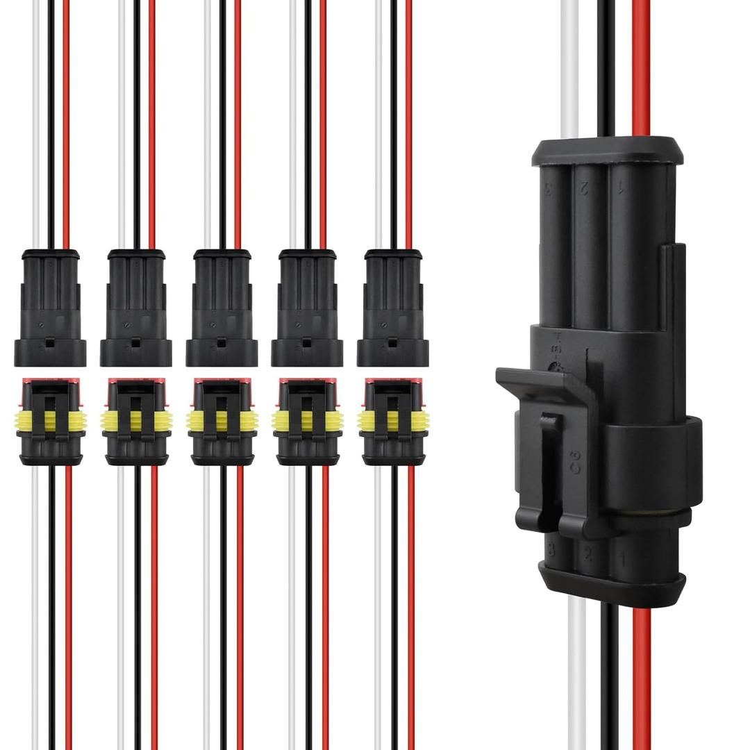 6 Sets 3 Pin Waterproof Auto Electrical Connectors, 18 AWG with 15cm Wires (Male & Female Plugs), Fit for Car, Truck, Boat, Marine Wire Joins