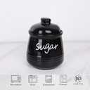 HAOTOP 12oz Sugar Bowl with Lid and Spoon,Ceramic Sugar Jar Sugar Dispenser Sugar Container Coffee Bar Accessories, Kitchen Countertop Canisters, Black