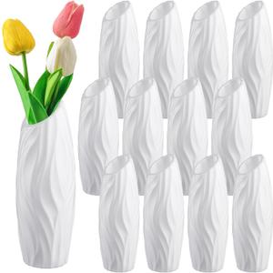 Hoolerry 12 Pcs White Flower Vases Bulk for Centerpieces Plastic White Bud Vase for Flowers Ceramic Look Flower Vase Decorative Tall Unbreakable Vase for Flowers Home Office Table(Cute Style)