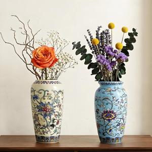 ZAVOOS Vintage Ceramic Vase Set of 2, Small Antique Flower Vases for Home Decor, Wide Mouth Decorative Chinoiserie Floral Vase for Living Room, Table Centerpiece, Farmhouse, Blue and Beige Color