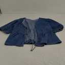 Tankaneo Womens Denim Tie Front Tops Babydoll Peplum Puff Sleeve Jean Shirts Crew Neck Summer Casual Bow Blouses (XX-Large, Blue)