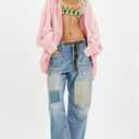 Women Oversized Hoodie Cardigan Jacket Casual Open Front Raglan Sleeve Sweatshirt 2026 Outfits with Pockets (Pink, XL)