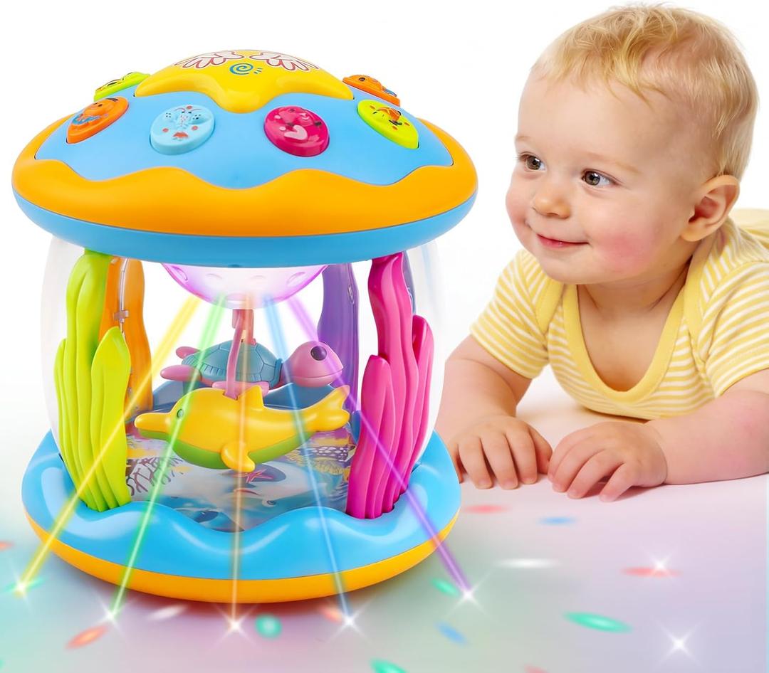 Baby Toys 0-6 Months Ocean Rotating Projector Musical Light Up Tummy Time Toys for Infants 0-3 4 5 6 7 8 9 Months Baby Aquarium Crawling Toys 6-12 Month Boys Girls 1 2 Year Old Birthday Easter Gifts (Blue)