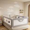 3 Piece Bed Rails for King Size Bed, No-Drill Needed Baby Bed Rail Guard for Toddlers with Height Adjustable, Thickened Child Safety Side Railing Guards/Bedrail for Kids, Little Bear Grey, 74.8x78.7x78.7in