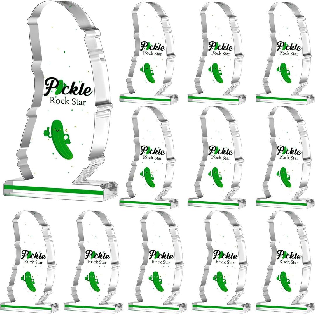 Quelay 12 Pcs Acrylic Pickle Trophies Employee Appreciation Awards Gifts Bulk Funny Pickle Trophy Motivational Team Gifts for Employees Adults Favors Office Decorations