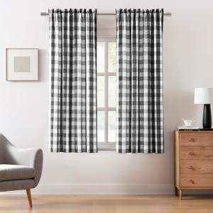 Black and White Buffalo Plaid Checkered Window Curtain Drape Panels 63 Inch Length,Semi Sheer Farmhouse Drapes,Rustic Rod Pocket Treatment for Bedroom Living Room(2 Panels,40"x63",Black)