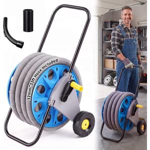 BBTO Vacuum Hose Reel Cart with Wheels, 33 FT Hose Storage for 32mm Vacuums