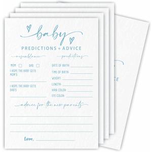 2 x Prediction & Advice Game Set For Baby Shower - Minimalism White & Blue - 30 Double-Sided Fill In Style Game Cards For Gender Reveal, Baby Announcement, Party Favor & Supplies - A01