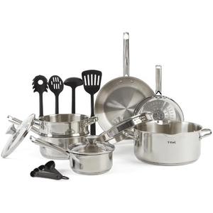 T-fal Cook & Strain Stainless Steel Cookware Set, 14 Piece Set, Dishwasher Safe, Multi, Silver