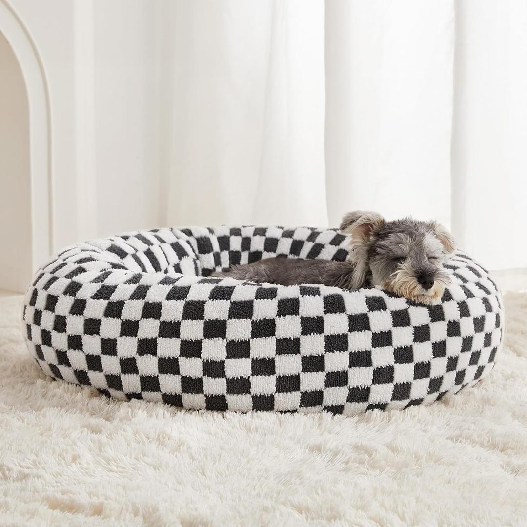 BFPETHOME Donut Dog Bed for Small Dogs, Round Cat Beds for Indoor Cats, Calming Pet Bed for Puppy and Kitty with Non-Slip Bottom, Cute Fancy Dog Bed Machine Washable Puppy Bed (Grey)