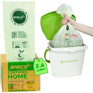 ANECO 100% Compostable Waste Bags 2.6 Gallon, Extra Thick Kitchen Small Compost Bags for Countertop Bin, 110 Count (100 + 10 Extra)