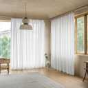 MAIHER Extra Wide Semi Sheer Pinch Pleated Curtains 72 Inches Wide White Linen Texture Pleated Drapes with Hooks Light Filtering for Living Room Sliding Glass Door 1 Panel 72" W x 84" L