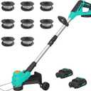 Garvee 12" Cordless Weed Wacker - String Trimmer Grass Trimmer, w/ 2 x 2.0Ah Batteries Fast Charger with Wheels, 8 pcs Spools Lines, Grass Trimmer Battery Powered Eater String