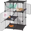 Large Cat Cage Indoor, 3-Tier Cat Enclosure 28"x18"x42", Multi-Level Cat Playpen for 1-2 Cats Kittens, Metal Wire Cat Crate with Hammock & Ramp, Small Pet Cage for Rabbit Guinea Pig Ferret