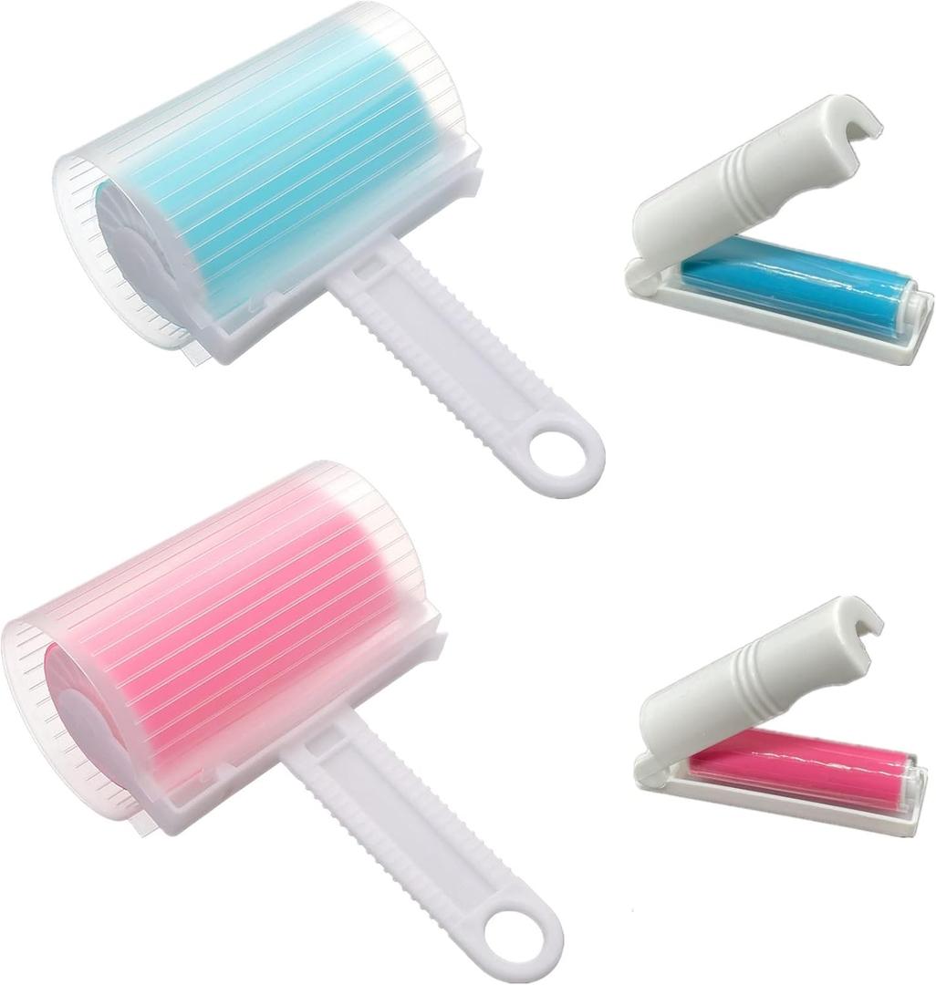 4 Pack Sticky Lint Roller with Cover,Reusable Washable Travel Dust Picker Cleaner Remover Cleaner with Cover for Clothes Pet Hair Debris Carseats