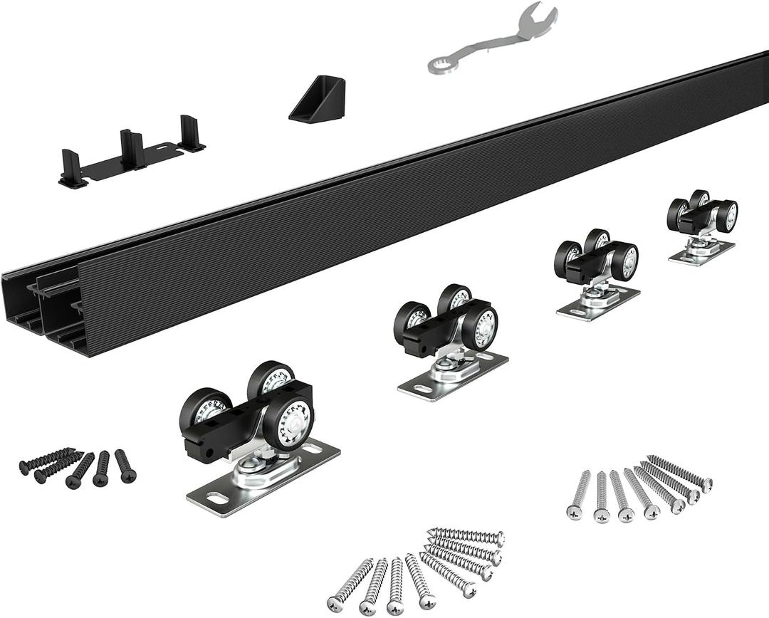 Sdstone Heavy Duty Bypass Door Hardware 72"/6FT,Aluminum Sliding Closet Door Track Hardware for Cabinet Closet, Pocket Door Track Rail Set for 2 Door System,Smoothly and Quietly,Black